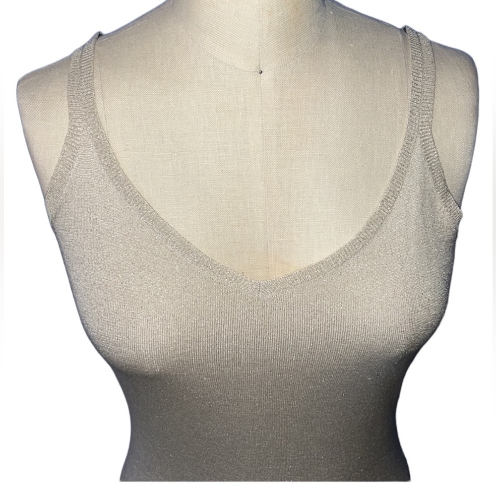 White + Warren Gold Silk/Metallic Blend Tank Top Size Medium